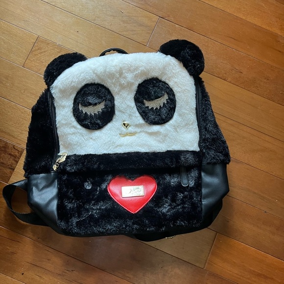 Betsey Johnson Luv LbAndy Panda Plush Furry backpack NWT New. 11.5” - Picture 1 of 11